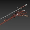 Medieval Style Leather Sword with Shiny Blade Scabbard and Detailed Belt Straps