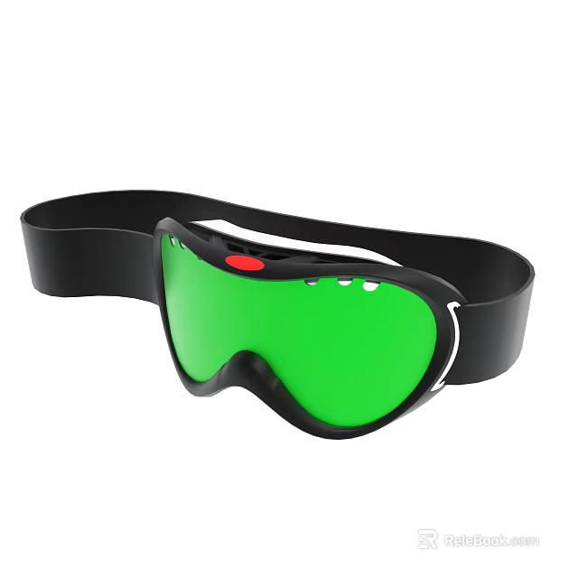 Green Lens Protective Goggles With Black Frame And Red Button Design 3d model 