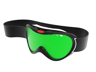 Green Lens Protective Goggles With Black Frame And Red Button Design 3d model
