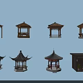 Garden Ornaments Showcasing Various Stylish Wooden Pavilions And Unique Roof Designs