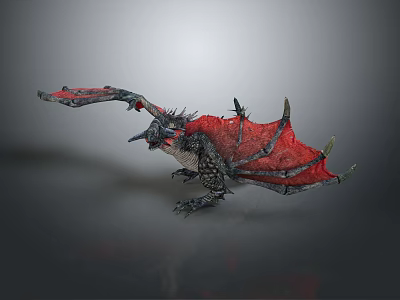 Game Movie Dragon Character With Red Wings Black Scaled Body And Sharp Spikes Claws 3d model