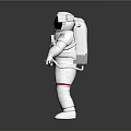 Man in White Astronaut Suit with Red Stripes and Helmet Standing on Gray Background