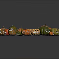 Fresh Colorful Pumpkins Arranged In Circle With Carved Faces And Various Sizes