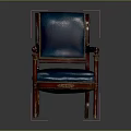 Elegant Classic Armchair With Blue Leather Upholstery Wooden Frame And Gold Accents