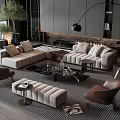 Modern Living Room Sofa And Coffee Table Set With Armchairs Decorative Rug And Floor Lamp