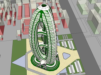 Modern Tall Office Building With Unique Circular Structure And Urban Greenery 3d model
