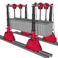 Industrial Container Handling Equipment With Red Mechanical Arms And Lifting Structure