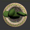 Green Cactus With Paddle Shaped Stems Yellow Dots In Decorative Pot With Colorful Geometric Patterns