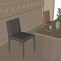 Modern Dark Gray Leather Dining Chairs With Wooden Dining Table And Vase Plant