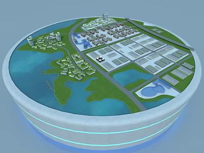 Modern Industrial Plant Layout With Green Areas Water Bodies And Roads 3d model