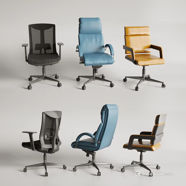 Ergonomic Office Chairs With Various Styles And Colorful Designs For Workspace Use 3d model 