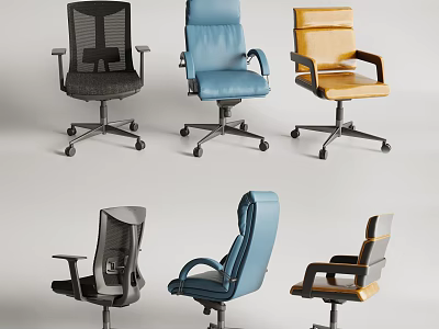 Ergonomic Office Chairs With Various Styles And Colorful Designs For Workspace Use 3d model