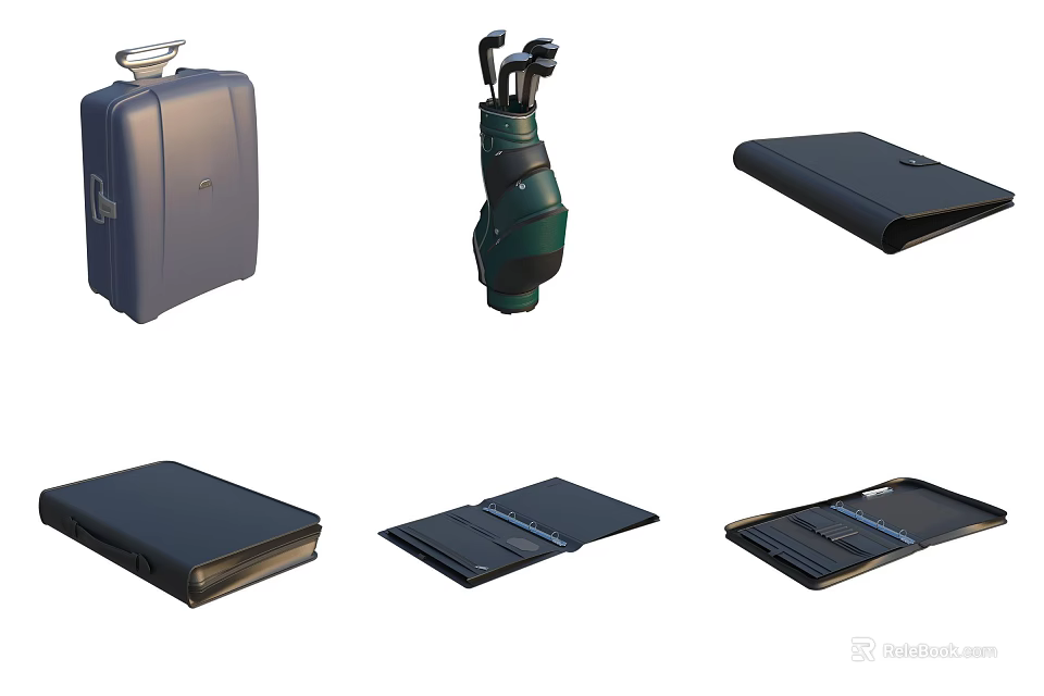 Different Types of Luggage and Bags Featuring Suitcase Golf Bag Portfolio and Wallets 3d model 
