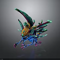 Colorful Fantasy Animal with Blue Body Vibrant Wings Yellow Decorations and Pink Claws