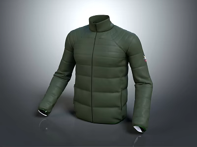 Green Padded Jacket With Stand Up Collar Zipper And Sleeve Logo 3d model
