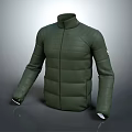 Green Padded Jacket With Stand Up Collar Zipper And Sleeve Logo