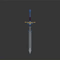 Ornate Decorative Sword With Red Hilt Golden Crossguard Silver Blade Isolated On Gray Background