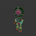 Futuristic Cybernetic Robot Character With Metallic Spherical Head Red Core And Mechanical Limbs