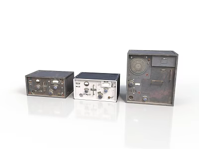 Three Old Weapon System Electronic Devices With Classic Knobs Dials And Silver Black Cases 3d model