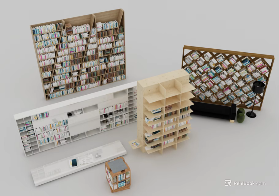 Modern Wooden Bookcase With Open Shelves And Multi Layer Storage Design 3d model
