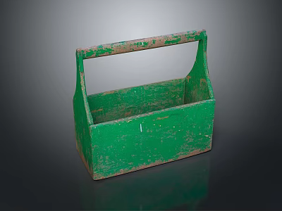 Vintage Worn Green Wooden Storage Basket With Handle For Daily Use 3d model