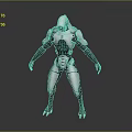 Sci Fi Character Creature With Mechanical Armor Clawed Feet And Futuristic White Black Design