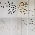Modern Bird Shaped Wall Decor With Black Gold White Circular Spiral Patterns On Light Walls