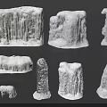 Natural Frozen Rock Formations With Various Ice Shapes And Snow Covered Structures