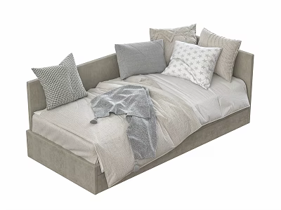 Cozy Two seater Sofa with Patterned Pillows and Soft Blanket in Neutral Tones 3d model