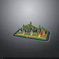 Modern 3D Cartoon Village Scenery With Colorful Buildings Windmill And Green Hills