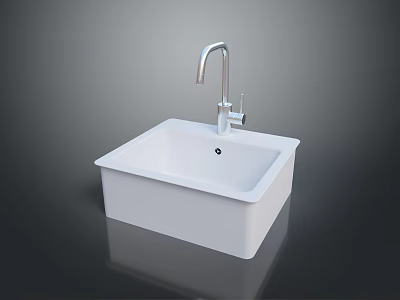 Food Preparation Sink With White Square Shape And Silver Faucet On Dark Background 3d model