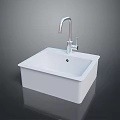 Food Preparation Sink With White Square Shape And Silver Faucet On Dark Background