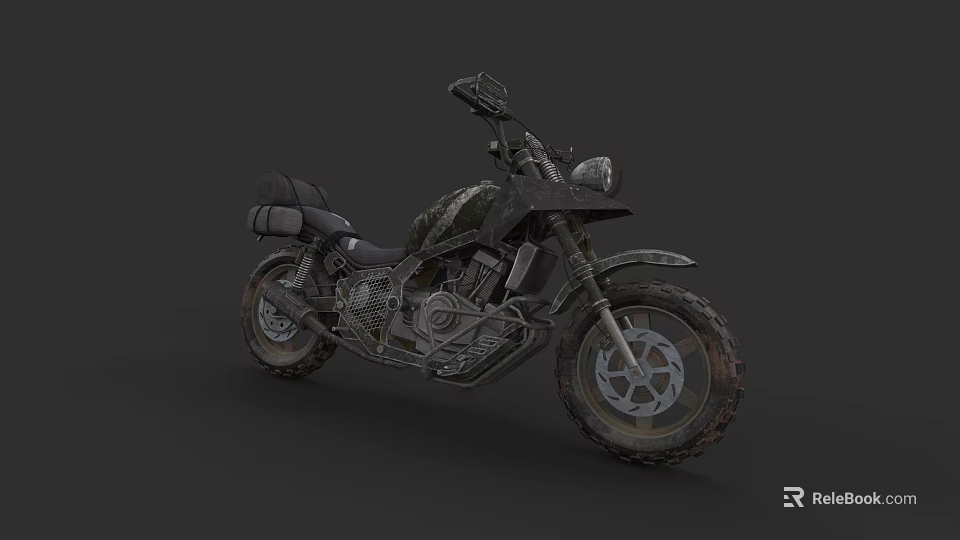 Off Road Motorcycle 3D Model With Large Tires Black Seat And Worn Metal Parts 3d model 