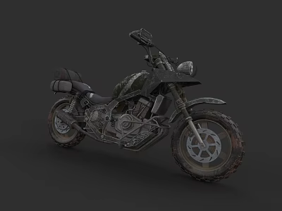 Off Road Motorcycle 3D Model With Large Tires Black Seat And Worn Metal Parts 3d model