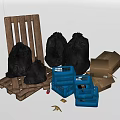 Modern garbage bag trash can plastic basket wooden shelf paper box 3d model