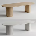 Stylish Modern Dining Table Featuring Oval Tabletop Cylindrical Legs Wooden And White Design