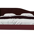 Modern Stylish Double Bed With Red Upholstered Headboard And White Mattress