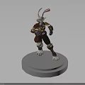 3D Rendered Anthropomorphic Rabbit Warrior Character In Battle Outfit On White Base Stand
