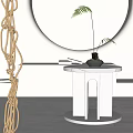 Modern White Side Table With Marble Top And Decorative Potted Plant Design
