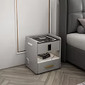 Modern Light Gray Nightstand With Drawer And Open Shelf In Bedroom Setting