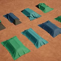 Building Components Colorful Rectangular Tarps with Wrinkles in Various Colors on Ground 3d model