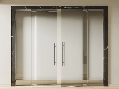 Modern Glass Double Doors With Sleek Design And Black Marble Frame In Interior Room 3d model