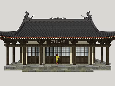 Ancient Chinese Architecture Traditional Design With Curved Roof Eave Decorations Wooden Doors And Stone Steps 3d model