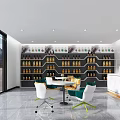 Modern Specialty Store Interior With Shelves Bottles Tables Chairs And Marble Counter