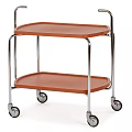 Two Tier Storage Cart with Brown Trays and Silver Metal Frame on Wheels