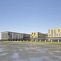 Modern School Buildings Exterior With Greenery And Road