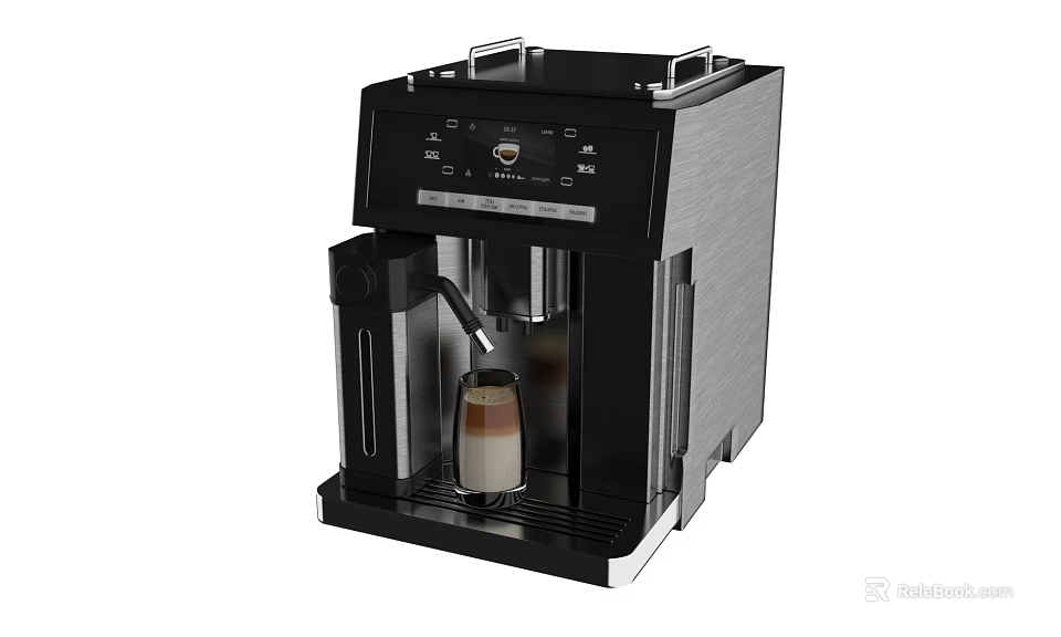 Black Automatic Coffee Machine With Digital Display Making Espresso In Kitchen 3d model 