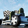 Modern Go Kart With Checkered Flags On Pavement Under Blue Sky 3d model