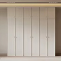 Modern White Wardrobe With Multiple Doors In Minimalist Interior Design 3d model