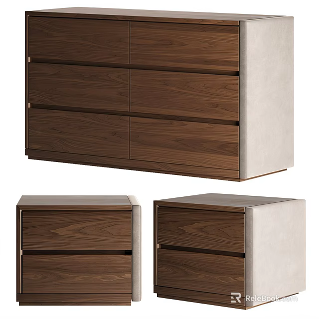 Modern Walnut Nightstand Design With Multiple Drawers And Sleek Structure 3d model 